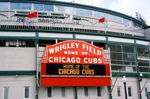 Close-up of signage at Wrigley Field, Illinois, home of Chicago Cubs Stock Photos