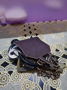 Close-up of a silver Brabus car key attached to a black rubber ring 库存照片