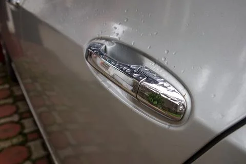 Close up to silver door handle Stock Photos