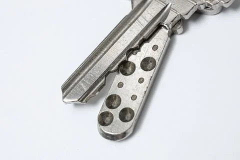 Close up of Silver key on white background Foto stock