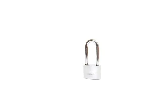 Close-up of a silver padlock on a white background Stock Photos
