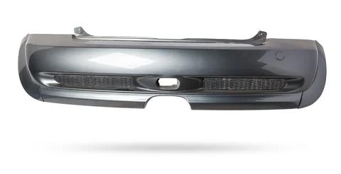 Close up of a silver rear car bumper isolated on white background. Spare pa.. Fotos de archivo