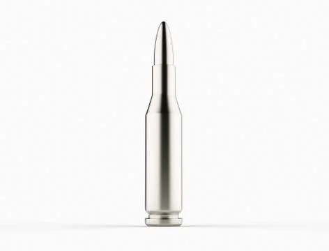 Close Up of Silver Rifle Round on White Surface Stock Illustration