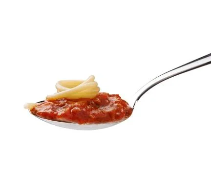 Close up of a silver spoon with bolognese Stock Photos
