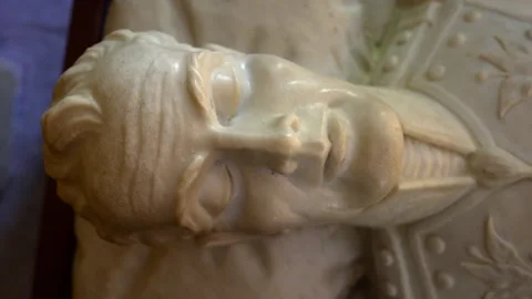 Close-up of Simon Bolivar Marble Tomb Sculpture With Dramatic Lighting Stock Footage 342850691