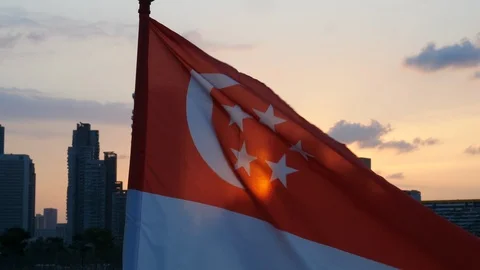 Close up singapore flag sunset Stock Footage 113554793