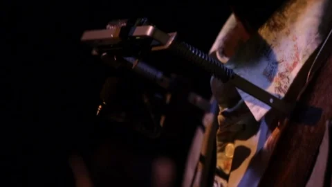 Close up of singer wearing harmonica holder as he sings Stock Footage 98743556