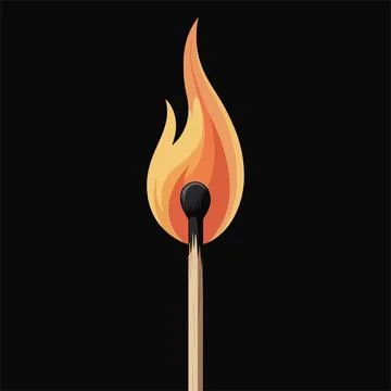Close up of a single burning matchstick Ilustração Stock