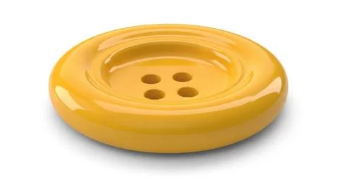 Close-up of a single round yellow plastic button with four holes on a white.. Stock Illustration