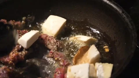 Close up of Sizzling Pizza Toppings and Ingredients Frying in Pan, Italian Cuisi Stock Footage 337678852