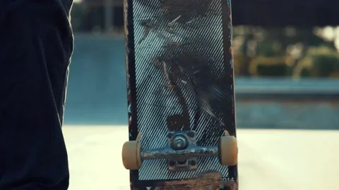 Close up of skater young man spinning skateboard Stock Footage 233155507