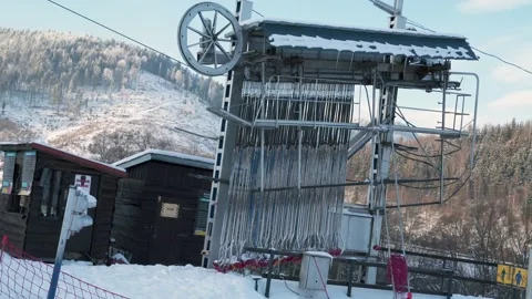 Close up of Ski Lift. Empty Ski Slopes in Slovakia 動画素材 147051603