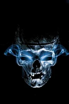 Close up of skull on black background. Stock Photos
