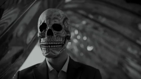 Close up of a Skull Head Man in a Suit Stock Footage 259892023