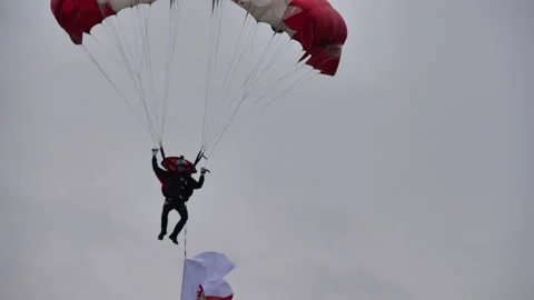 Close up of a skydiver landing Stock Footage 158198201