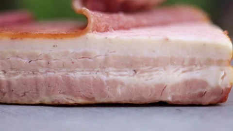 Close Up of a Slab of Bacon Stock Footage 280121327