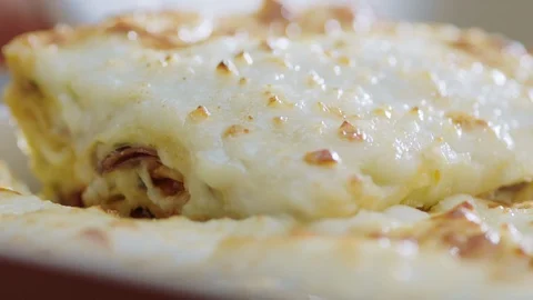 Close-up A slice of baked oven pasta. Stock Footage 128457795