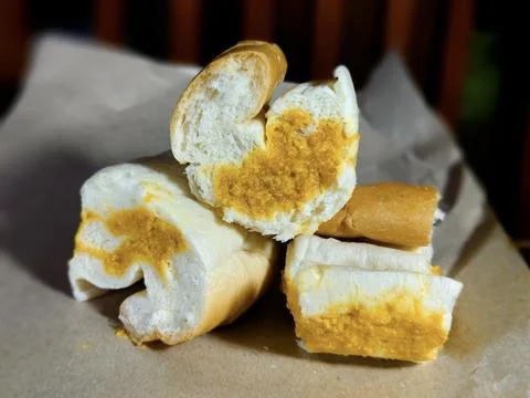 Close up of a slice of bread with jam Stock Photos