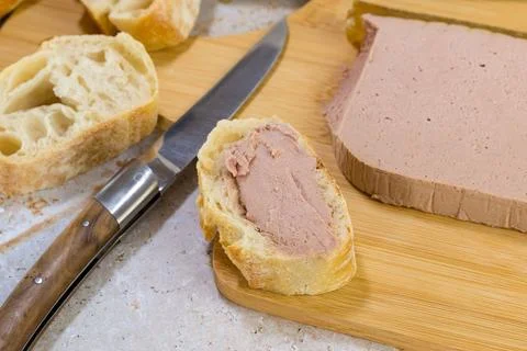 Close-up of a slice of bread with traditional liver pâté Stock Photos