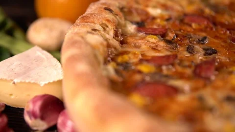 Close up on slice of delicious pizza being served Stock Footage 93912660