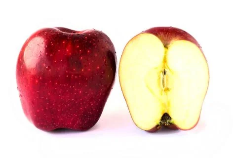 Close up slice fresh red apples on white background. Stock Photos