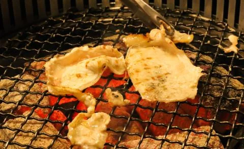 Close up of Slice pork on the grill Stock Photos