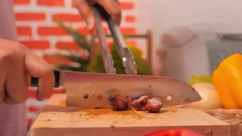 Close-up Slice Roast pork Stock Footage 138282902