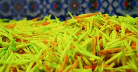 Close-up of sliced carrots for pilaf Stock Footage 329617225