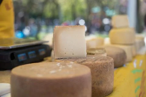 Close up of sliced cheese shape Stockfoto's