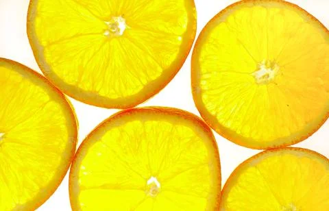 Close up of sliced oranges on white background Stock Photos