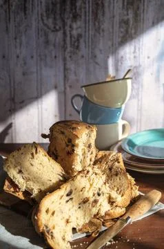 Close-up of a sliced panettone Stock Photos