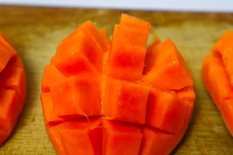 Close up of sliced ??ripe mango Stock Photos