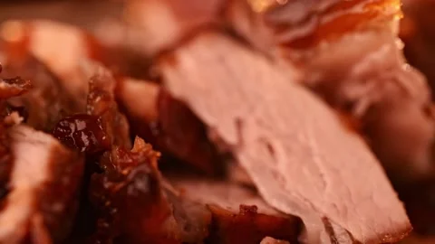 Close up on sliced roast beef meat fillet served Vídeos de archivo 149068427