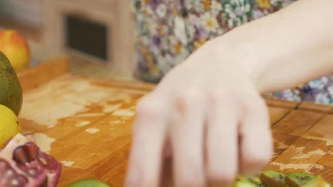 Close Up Slicing kiwifruit Stock Footage 78488759