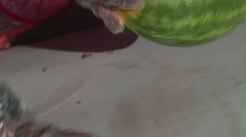 Close slicing watermelon Stock Footage 51225225