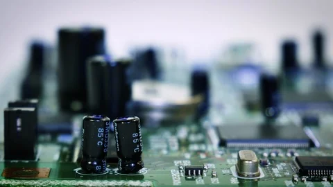 Close-up sliding video of printed circuit board - pcb, electronic parts, ICs. 4k 動画素材 123540158