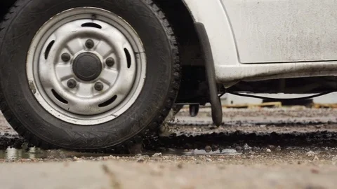 Close up of slipping wheels slow motion Видео 73134760