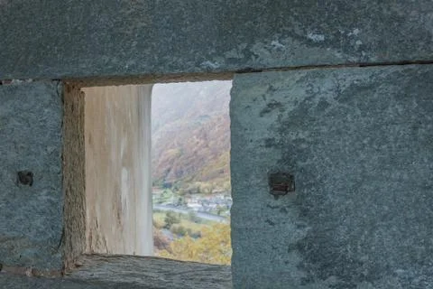 Close-up of a slit of an old castle Stock Photos