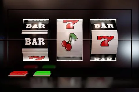 Close up slot machine showing cherry icons and text Stock Illustration