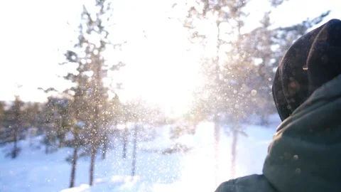 Close up slow motion bokeh snow fall Stock Footage 89290155
