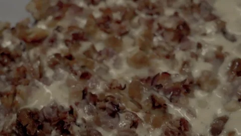 Close up Slow Motion on Chicken Bacon Sausage Pizza Williamsburg Brooklyn Video stock 252330697
