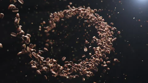 Close-up slow motion of coffee bean seed isolated on black background. Video stock 284814690