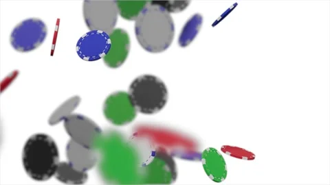 Close up. Slow motion. Falling green, red, blue, white, black poker chips, token 動画素材 191622649