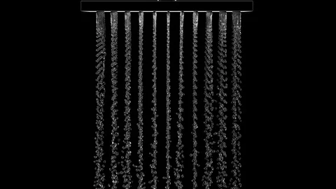Close up Slow motion flowing Rain shower. 3D animation with alpha matte. 4K Stock Footage 125131677