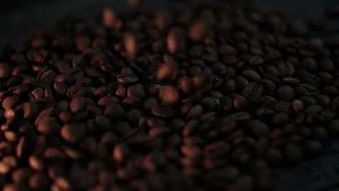 Close up slow motion of fragrant coffee beans Stock Footage 149083193