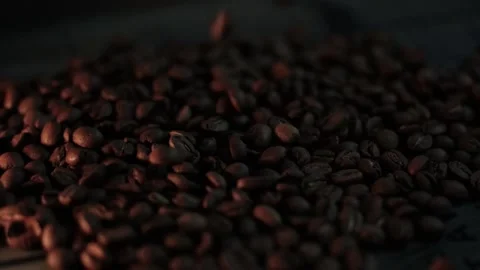 Close up slow motion of fragrant coffee beans Stock Footage 149083215