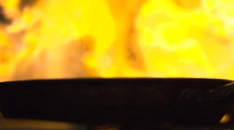Close Up Slow Motion Frying Pan Fire HD Video Stock Footage 24632858