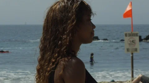 Close Up, Slow Motion, Girl Walking On Beach Stock Footage 125963899