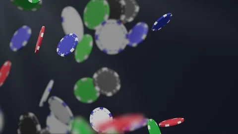 Close up. Slow motion. Loop video. Dropping green, red, blue, white, black poker Stock Footage 191630010