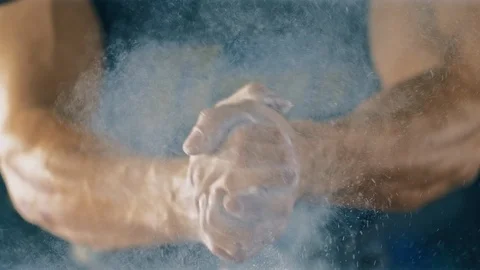 Close up of slow motion magnesium hands clapping Video stock 88091438